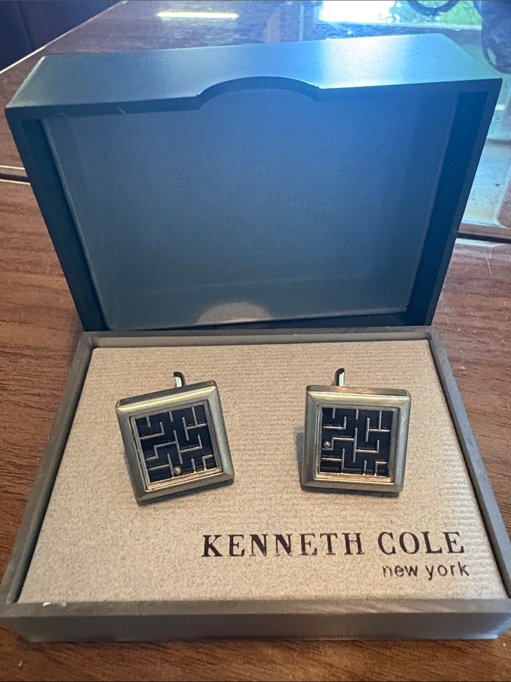 Kenneth Cole Men’s Silver & Black Square Cufflinks
